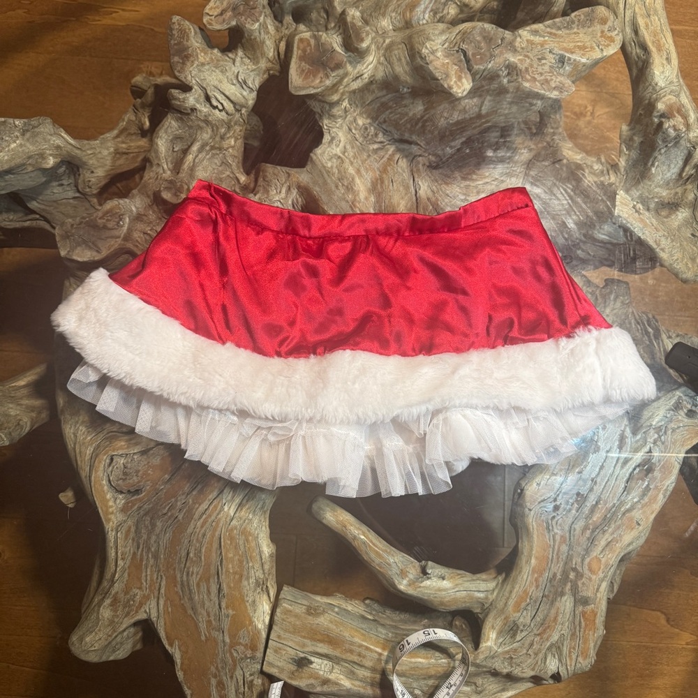 Victoria's Secret Satin Holiday Mini Skirt with Fur Trim